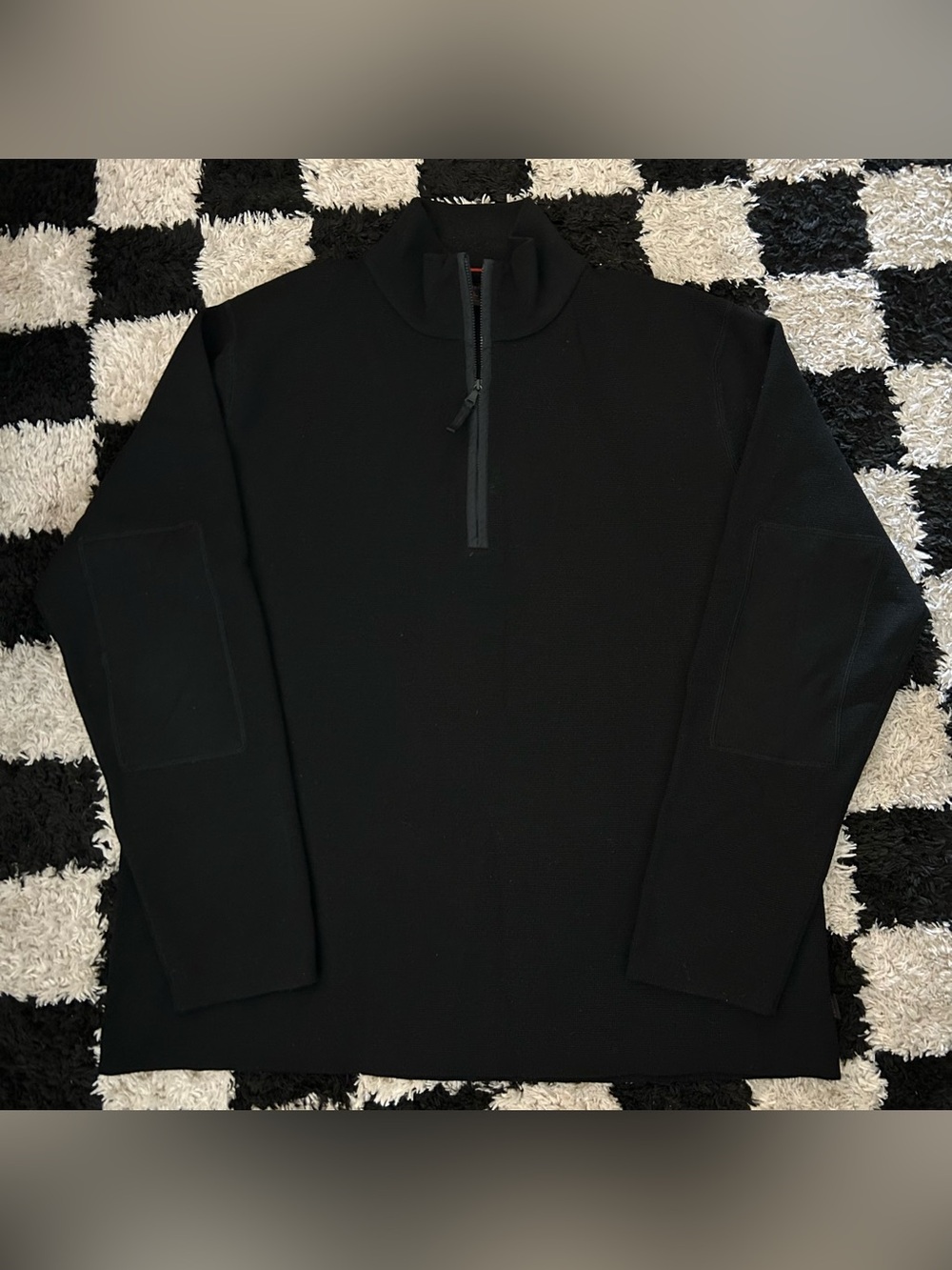 VINTAGE Banana Republic 100% Merino Wool Quarter Zip Black XL Y2K ELBOW PADS